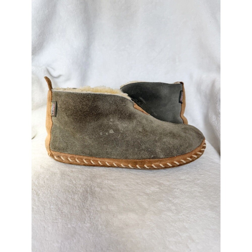 L.L.Bean Wicked Good Lodge Slippers Mens 11 Olive Green Suede Shearling